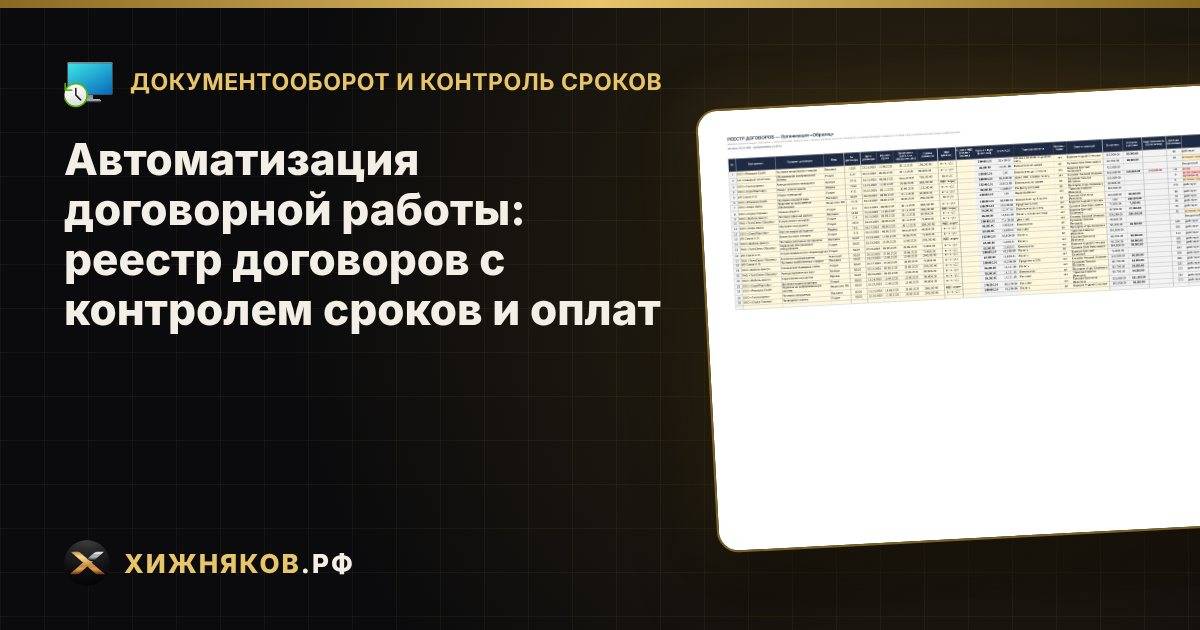 Автоматизация договорной работы: реестр договоров с контролем сроков и оплат