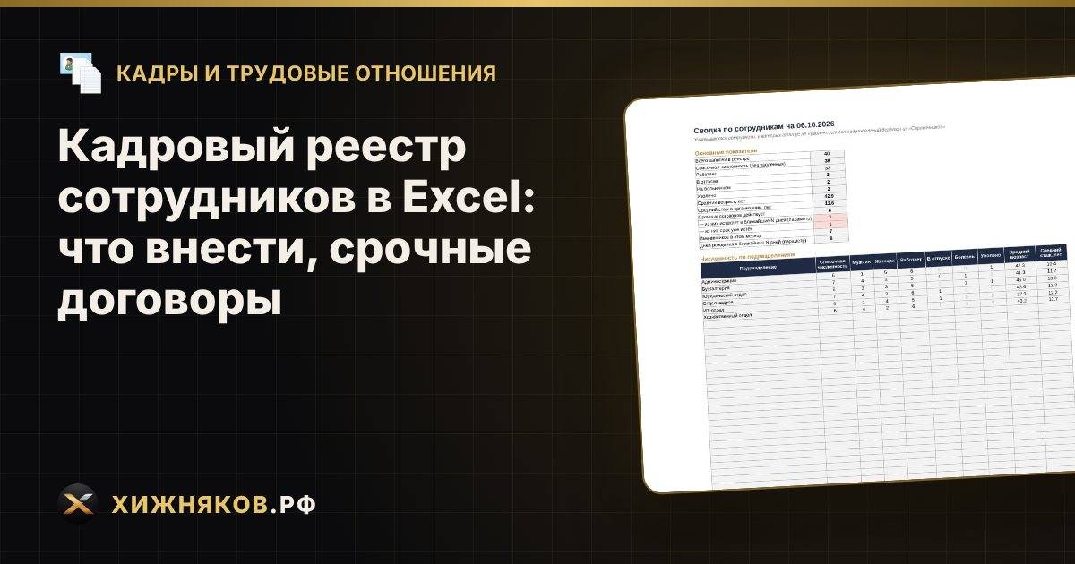 Кадровый реестр сотрудников в Excel: что внести, срочные договоры