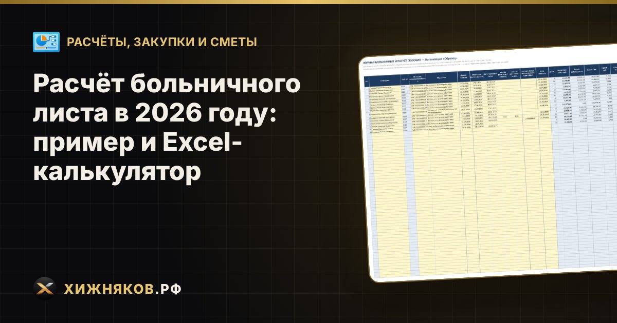 Расчёт больничного листа в 2026 году: пример и Excel-калькулятор