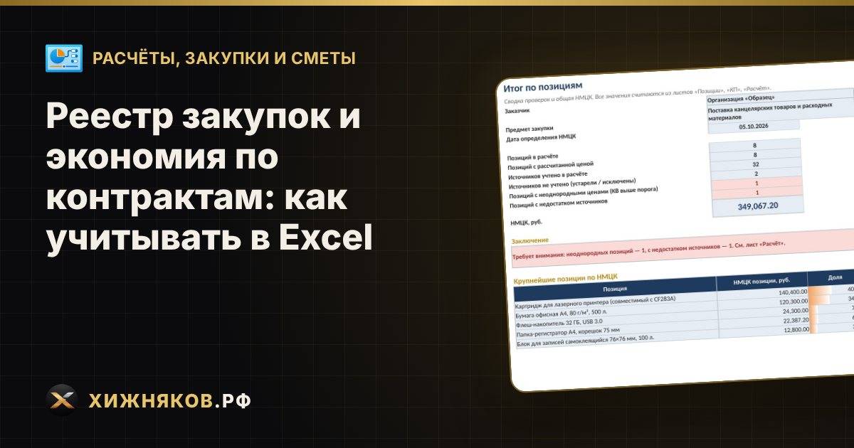 Реестр закупок и экономия по контрактам: как учитывать в Excel