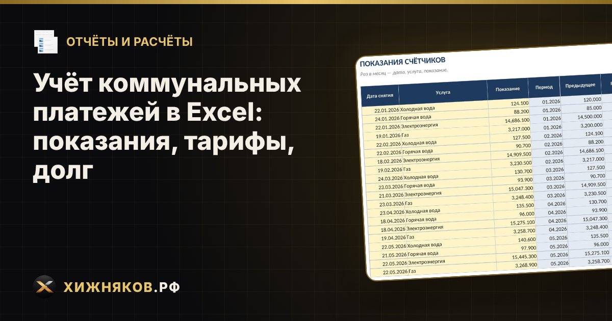 Учёт коммунальных платежей в Excel: показания, тарифы, долг