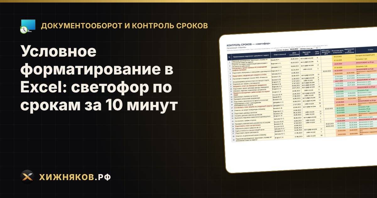 Условное форматирование в Excel: светофор по срокам за 10 минут
