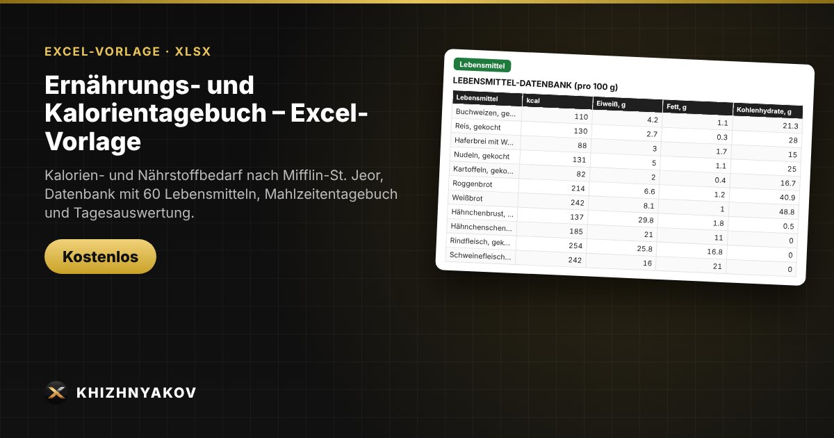 Ernährungs- und Kalorientagebuch – Excel-Vorlage