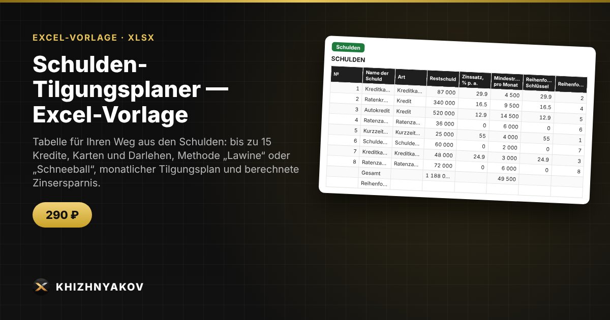 Schulden-Tilgungsplaner — Excel-Vorlage