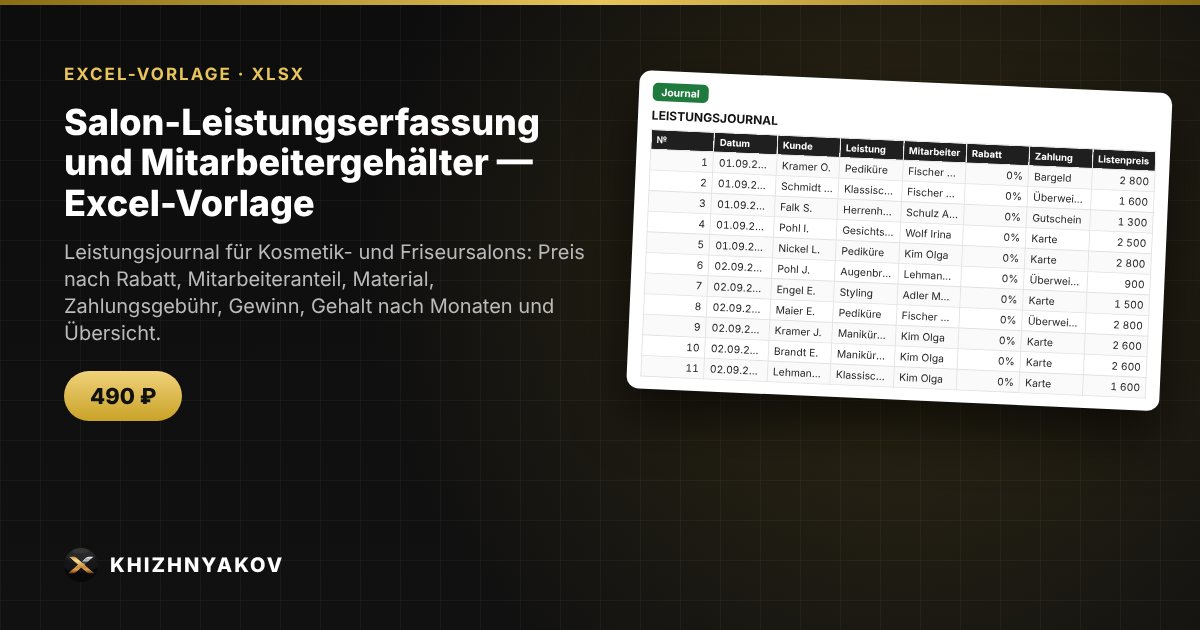 Salon-Leistungserfassung und Mitarbeitergehälter — Excel-Vorlage