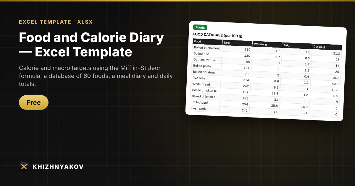 Food and Calorie Diary — Excel Template