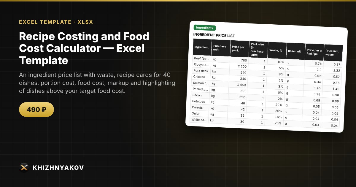 Recipe Costing and Food Cost Calculator — Excel Template