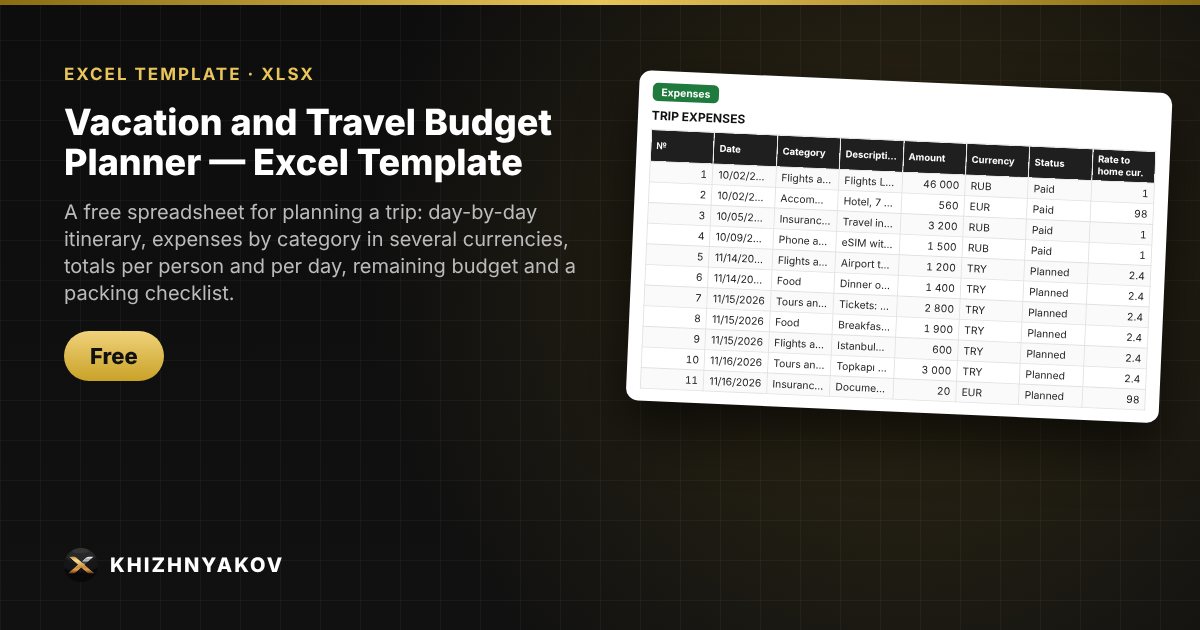 Vacation and Travel Budget Planner — Excel Template