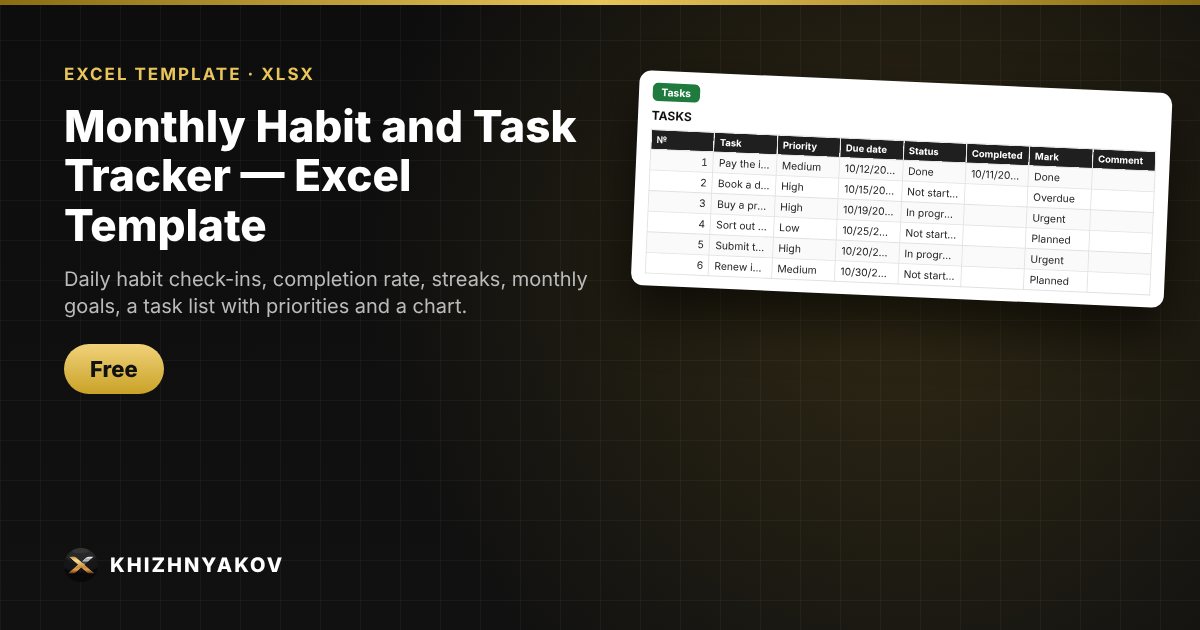 Monthly Habit and Task Tracker — Excel Template