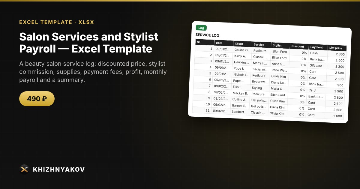 Salon Services and Stylist Payroll — Excel Template