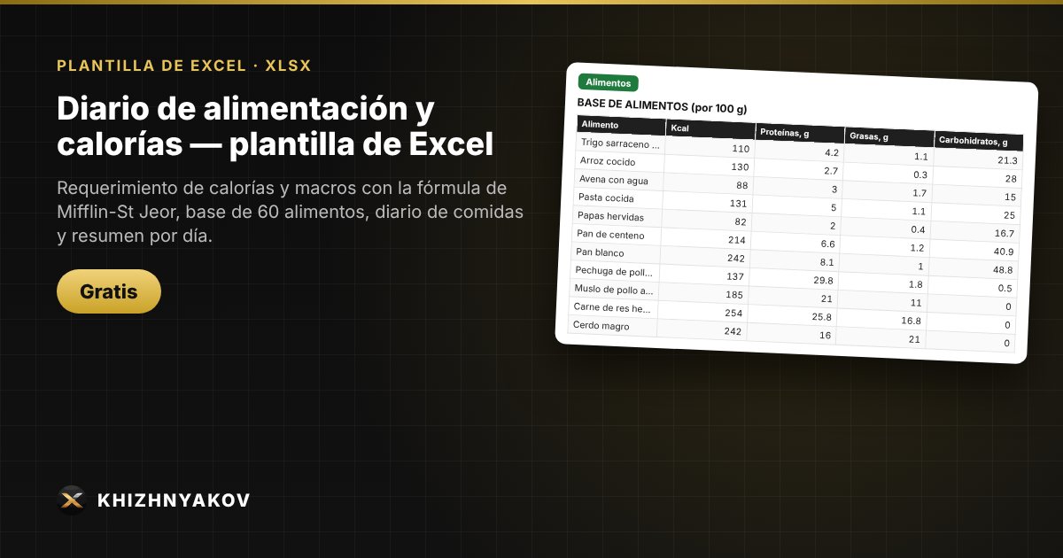 Diario de alimentación y calorías — plantilla de Excel