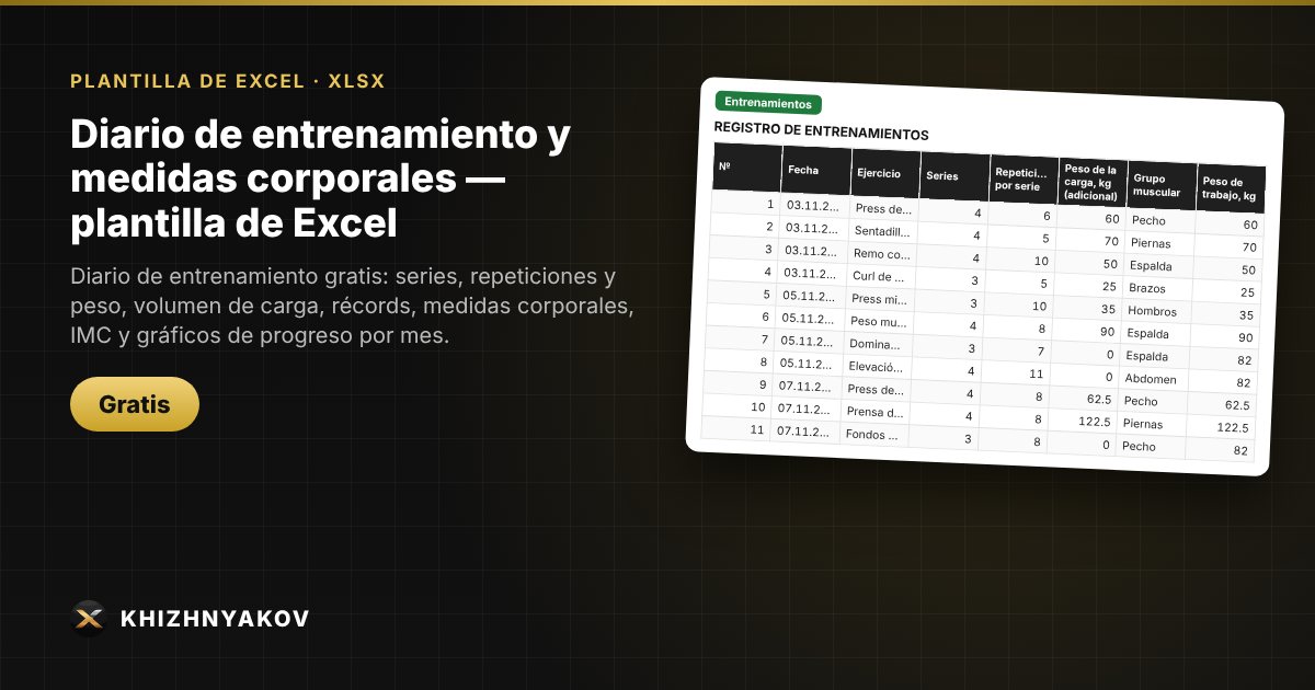 Diario de entrenamiento y medidas corporales — plantilla de Excel