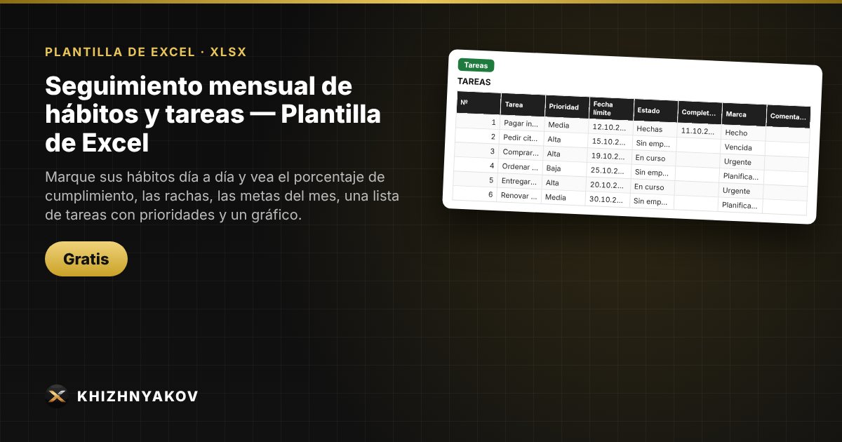 Seguimiento mensual de hábitos y tareas — Plantilla de Excel