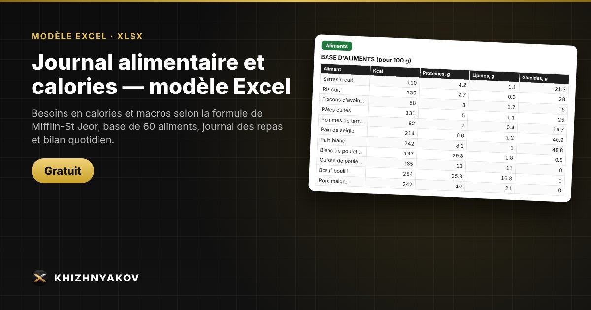 Journal alimentaire et calories — modèle Excel