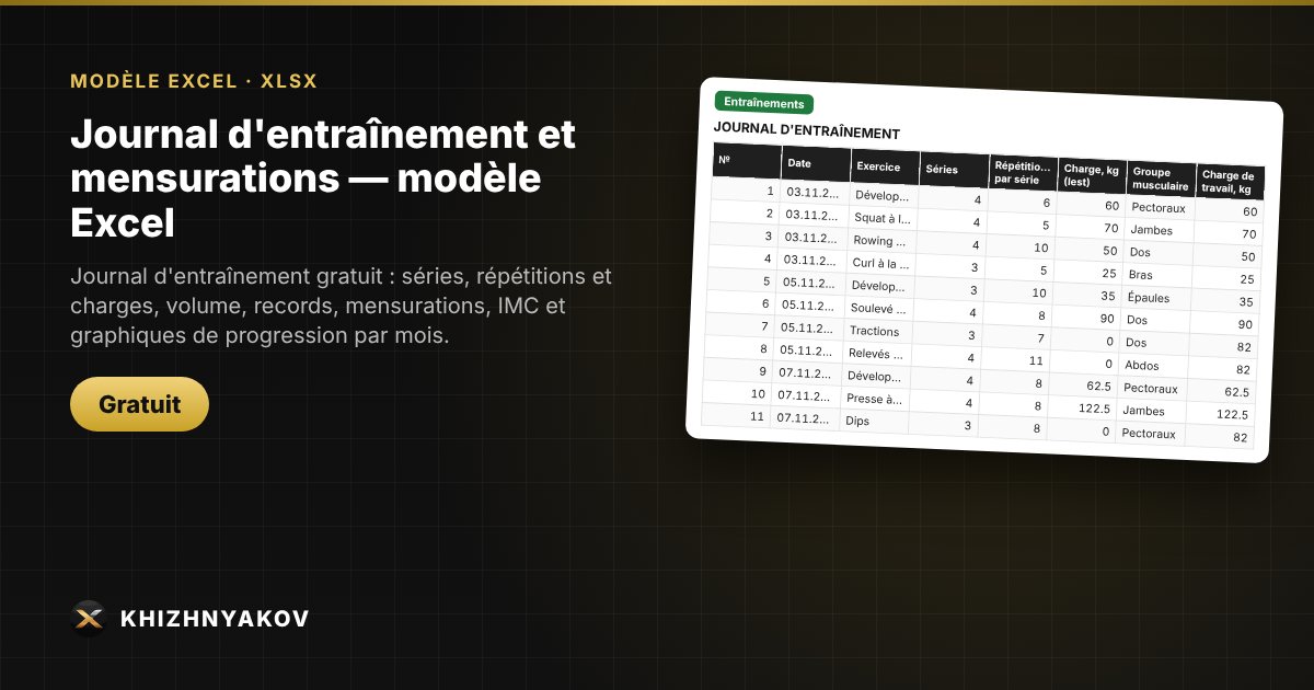 Journal d'entraînement et mensurations — modèle Excel