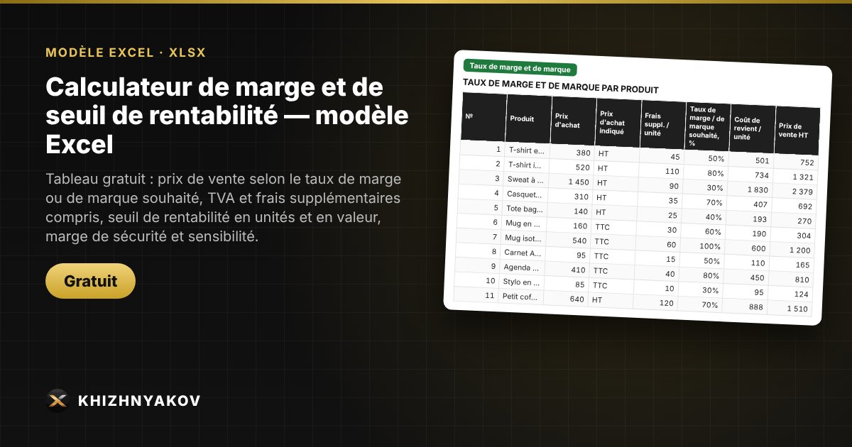 Calculateur de marge et de seuil de rentabilité — modèle Excel