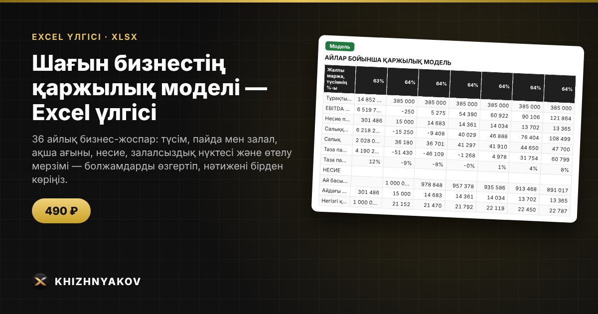 Шағын бизнестің қаржылық моделі — Excel үлгісі
