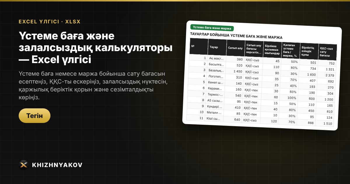Үстеме баға және залалсыздық калькуляторы — Excel үлгісі