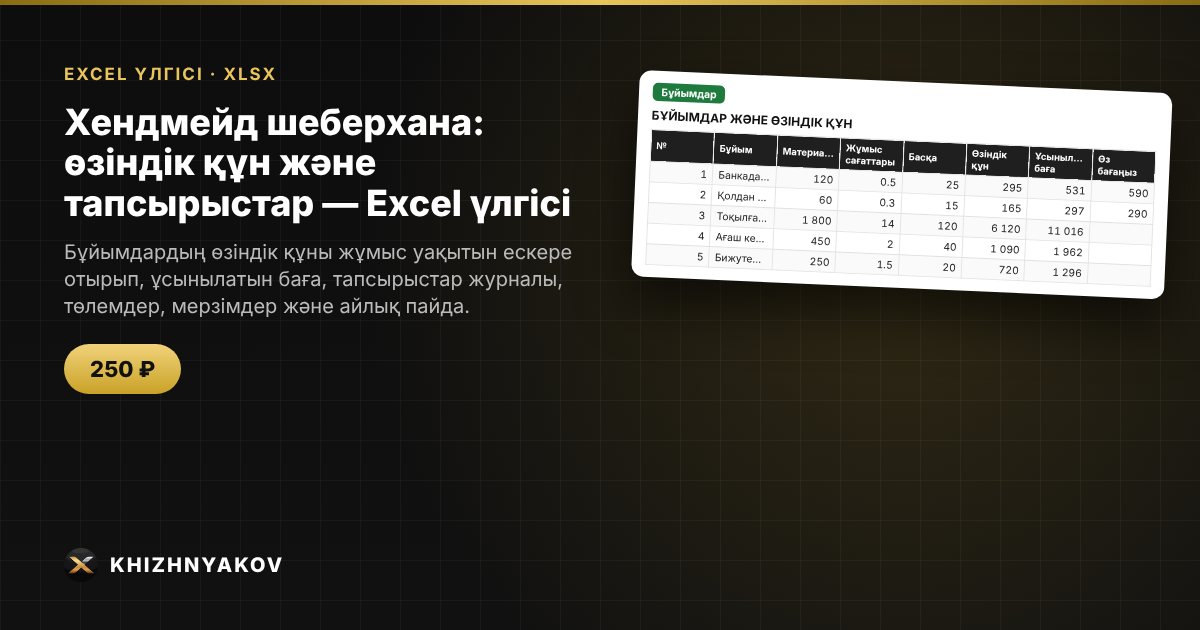 Хендмейд шеберхана: өзіндік құн және тапсырыстар — Excel үлгісі