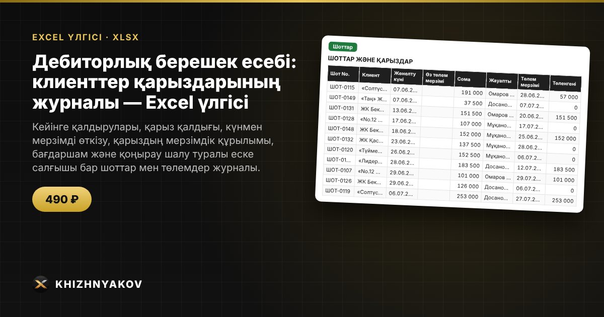 Дебиторлық берешек есебі: клиенттер қарыздарының журналы — Excel үлгісі