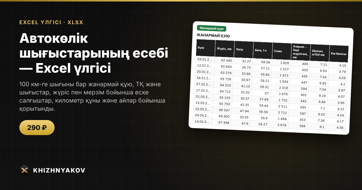 Автокөлік шығыстарының есебі — Excel үлгісі
