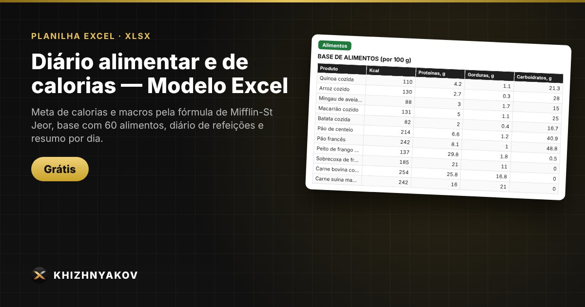 Diário alimentar e de calorias — Modelo Excel