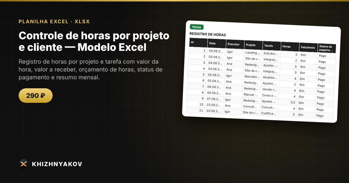 Controle de horas por projeto e cliente — Modelo Excel