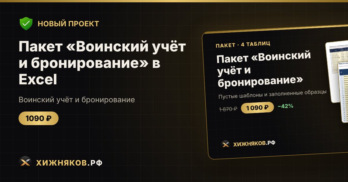 Пакет «Воинский учёт и бронирование» в Excel — фото 1