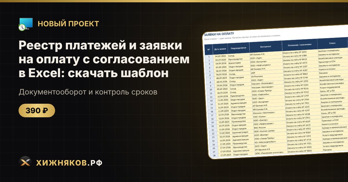 Реестр платежей и заявки на оплату с согласованием в Excel: скачать шаблон — фото 1