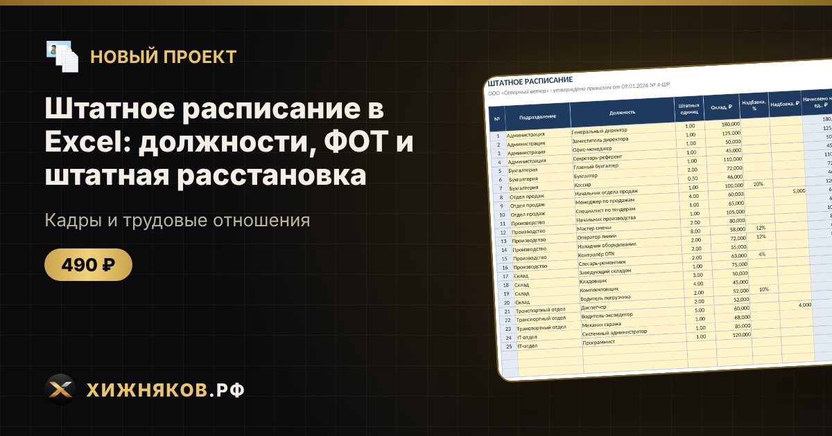 Штатное расписание в Excel: должности, ФОТ и штатная расстановка — фото 1