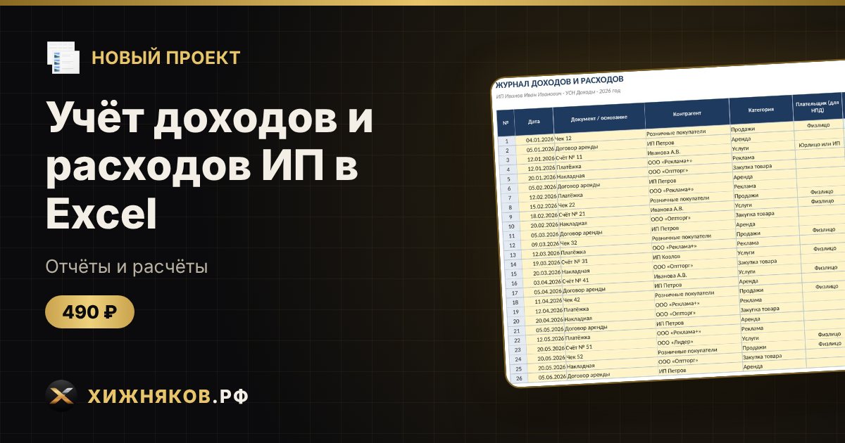 Учёт доходов и расходов ИП в Excel — фото 1
