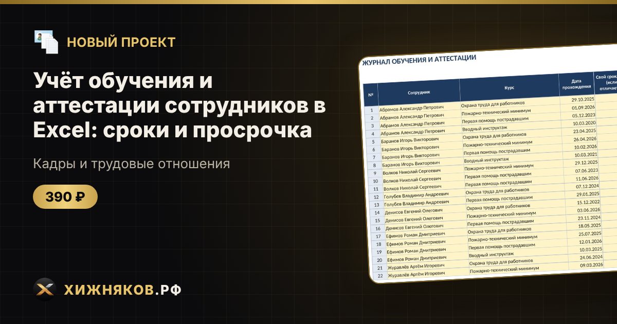 Учёт обучения и аттестации сотрудников в Excel: сроки и просрочка — фото 1