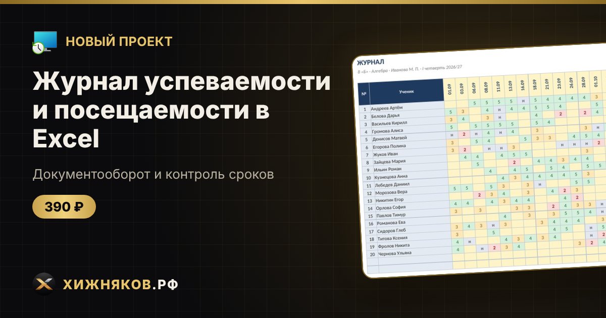 Журнал успеваемости и посещаемости в Excel — фото 1