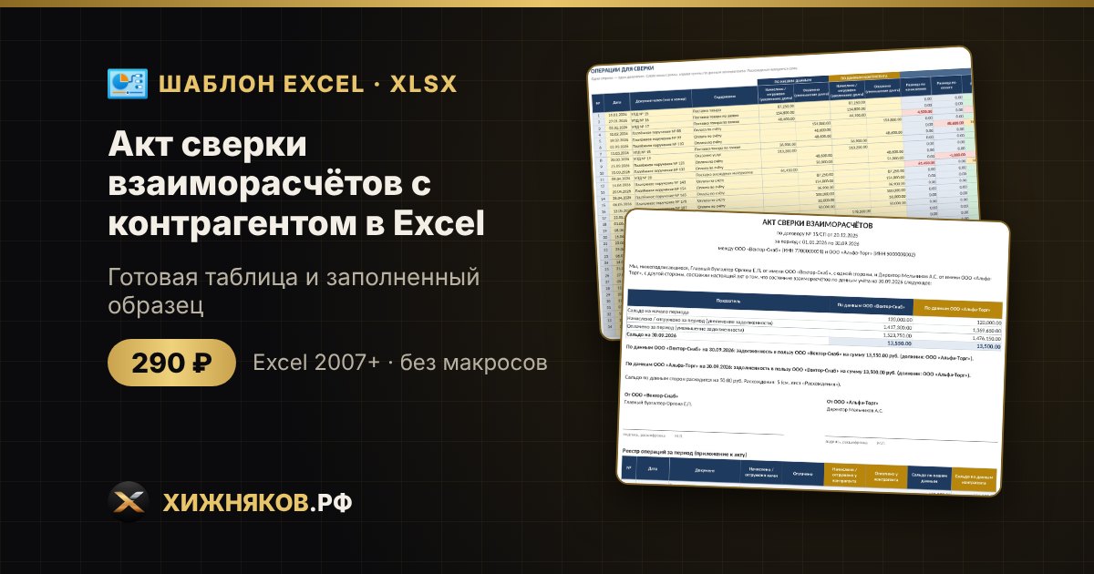 Акт сверки взаиморасчётов с контрагентом в Excel: расчёт сальдо и печатная форма — фото 2