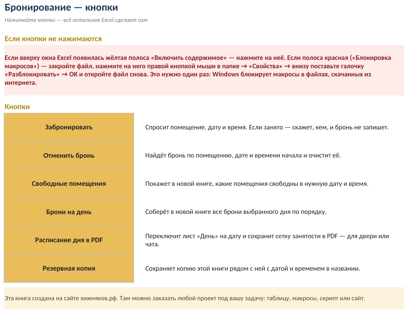Бронирование переговорных и кабинетов с макросами в Excel: бронь без пересечений кнопкой — фото 3