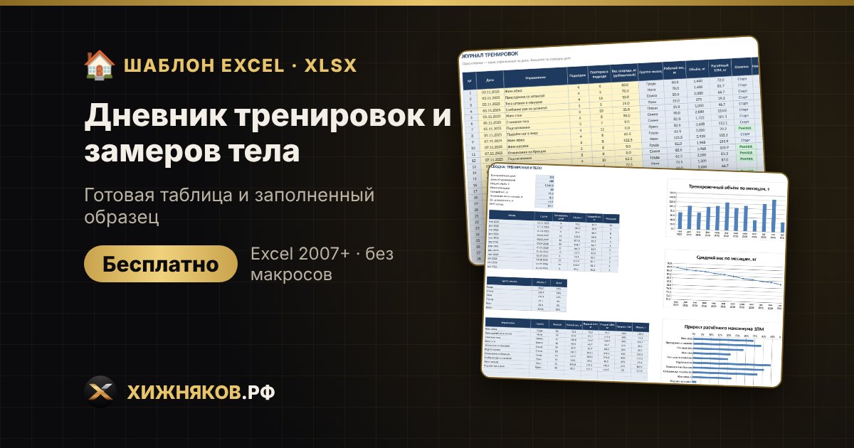 Дневник тренировок и замеров тела в Excel: скачать бесплатно, объём и рекорды — фото 2