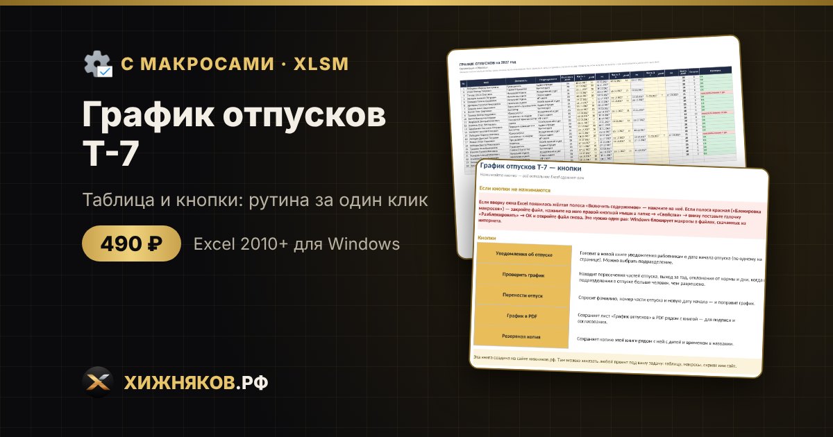 График отпусков Т-7 с макросами в Excel: уведомления и проверка графика — фото 2