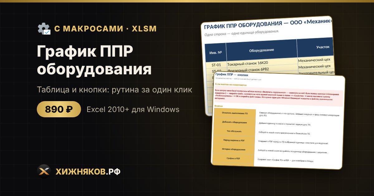 График ППР оборудования с макросами в Excel: наряд-задание и журнал работ кнопкой — фото 2