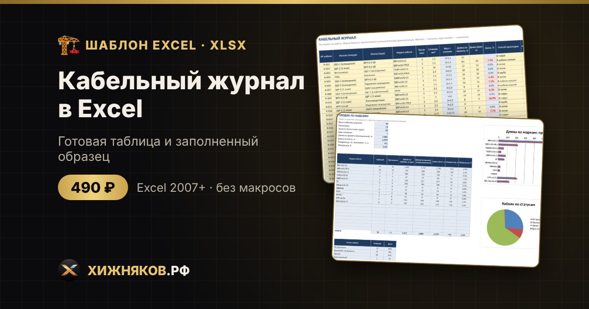 Кабельный журнал в Excel: образец по ГОСТ, трассы, длины, марки кабелей — скачать