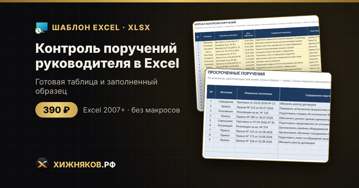 Контроль поручений руководителя в Excel: сроки, продления и просрочка