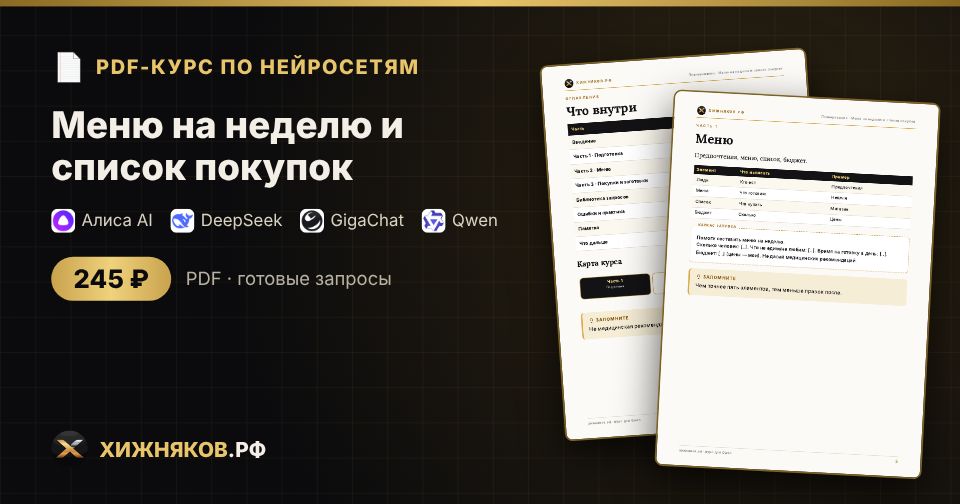Меню на неделю и список покупок: как сделать с помощью нейросети — пошагово, с готовыми запросами