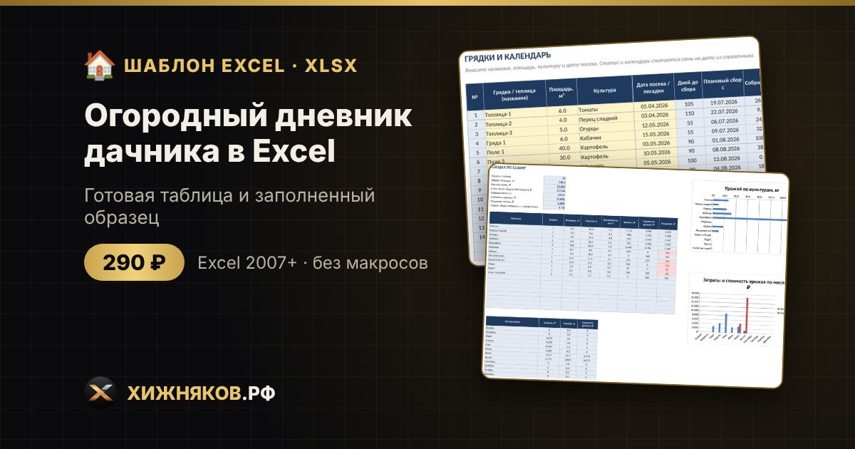 Огородный дневник дачника в Excel: грядки, сроки сбора, затраты и урожай
