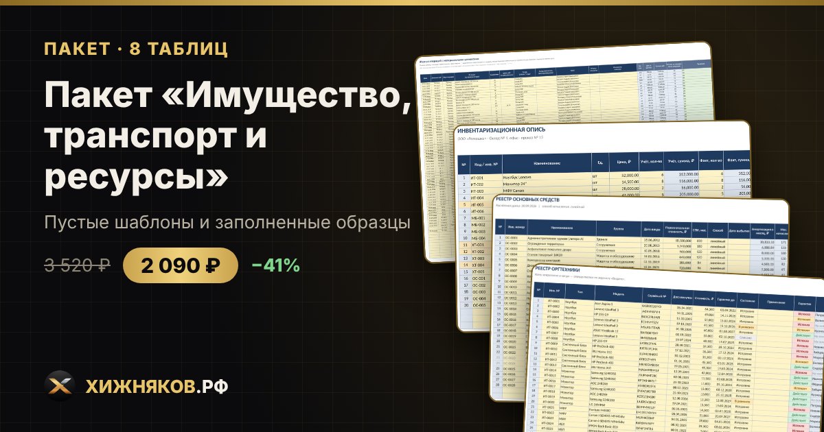 Пакет «Имущество, транспорт и ресурсы» в Excel — фото 3