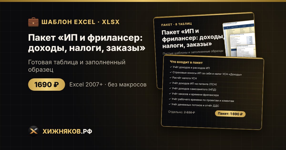 Пакет «ИП и фрилансер: доходы, налоги, заказы» в Excel — фото 2