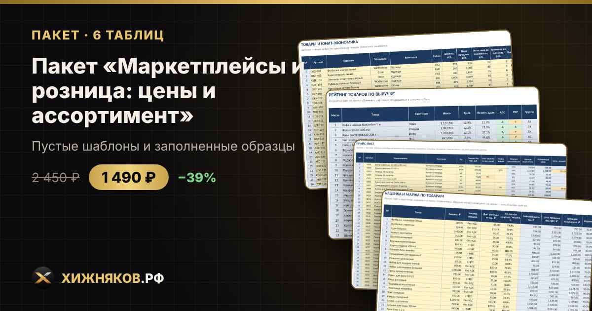 Пакет «Маркетплейсы и розница: цены и ассортимент» в Excel — фото 3