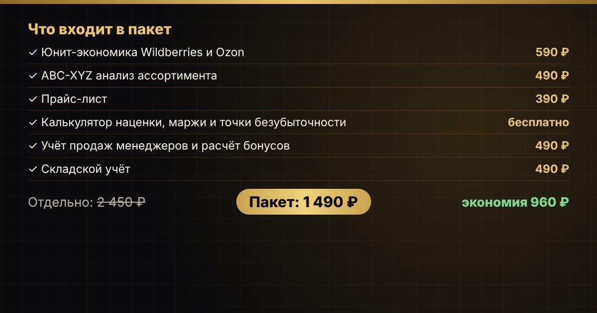 Пакет «Маркетплейсы и розница: цены и ассортимент» в Excel — фото 4