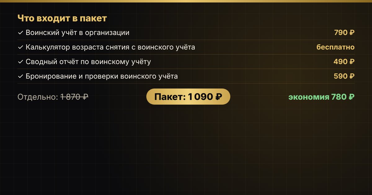 Пакет «Воинский учёт и бронирование» в Excel — скриншот