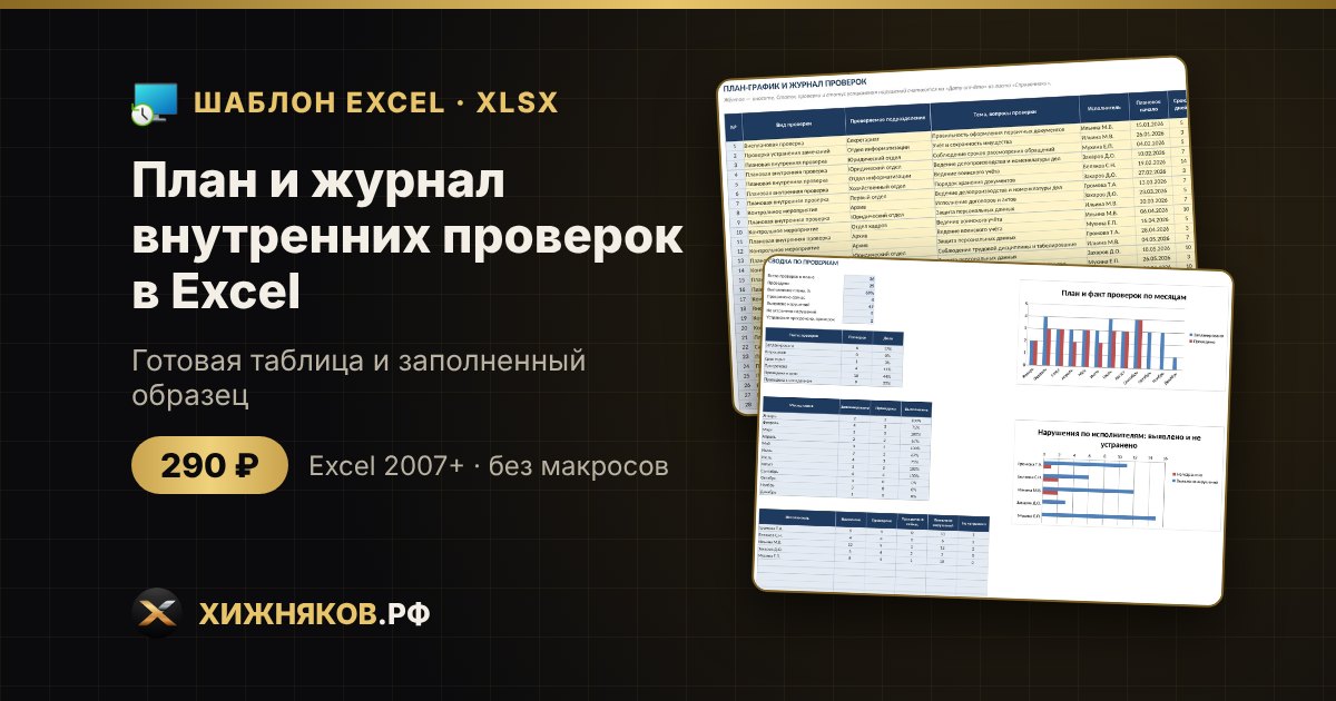 План и журнал внутренних проверок в Excel: план-график, нарушения, устранение — скачать образец