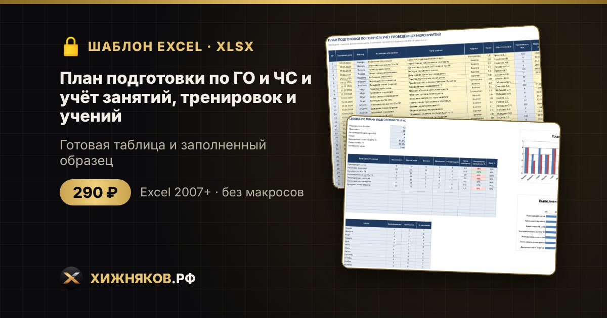 План подготовки по ГО и ЧС и учёт занятий, тренировок и учений в Excel: скачать образец