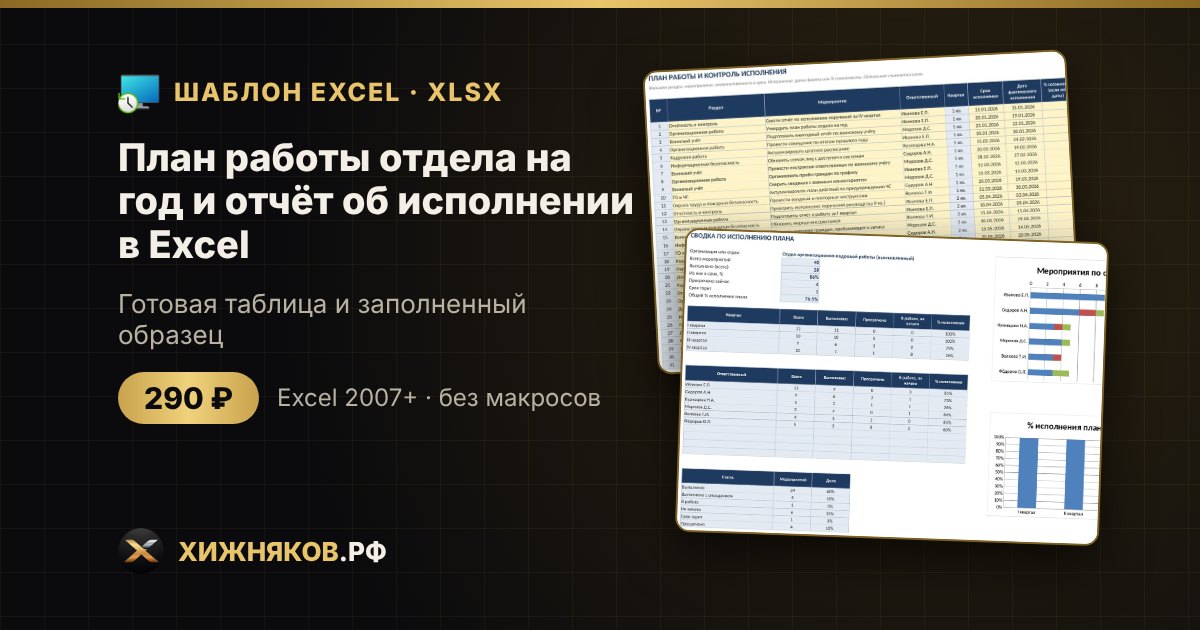 План работы отдела на год и отчёт об исполнении в Excel: образец, шаблон, скачать — фото 2